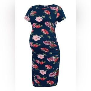 Smallshow Navy Blue Floral Maternity Dress